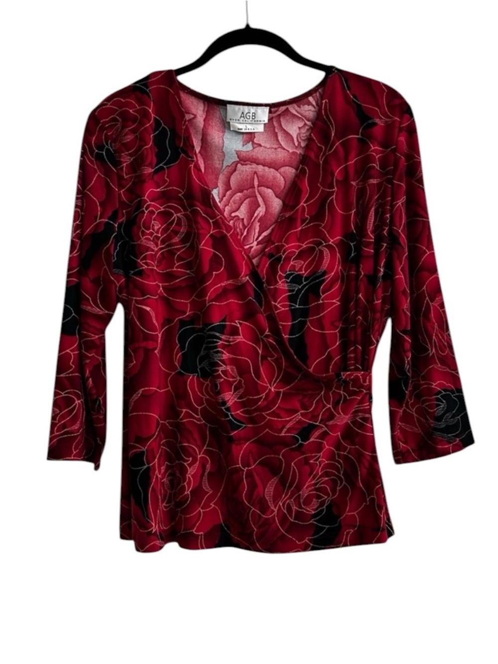 Vintage AGB California Blouse Red Gold Metallic Floral Whimsigoth Fairy Grunge